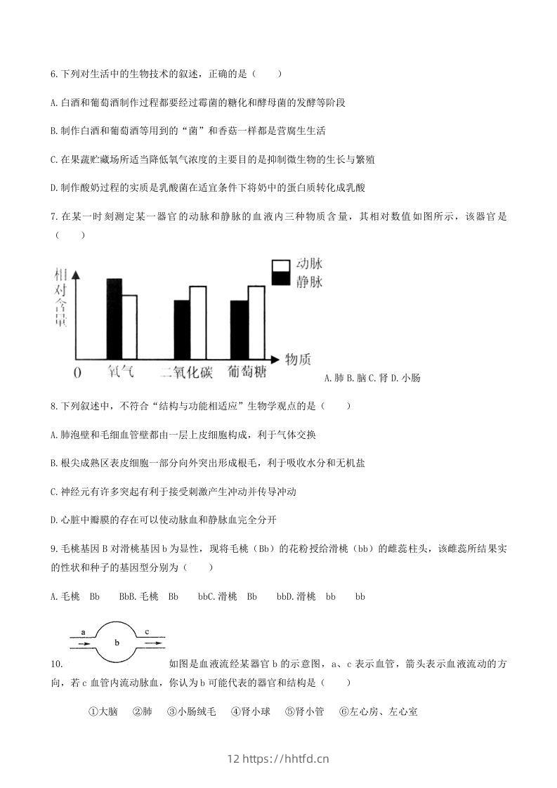 图片[2]-2020-2021学年湖南省常德市澧县八年级下学期期末生物试题及答案(Word版)-领航学科网